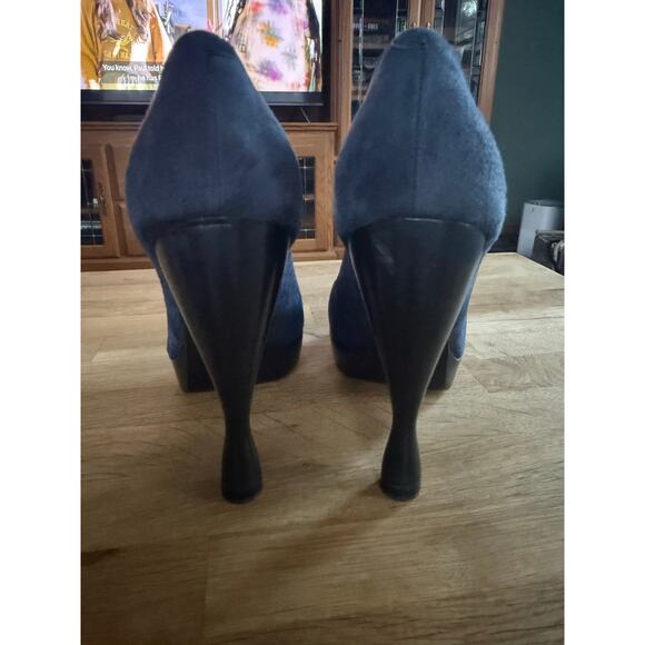 Emporio Armani Navy Blue Unique Heeled Peep Toe Heels Sz. 36.5 - Picture 7 of 8